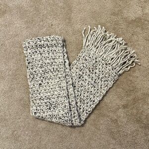 Handmade Knit Scarf Chunky Boucle with Cozy Fringe Beige Neutral Soft